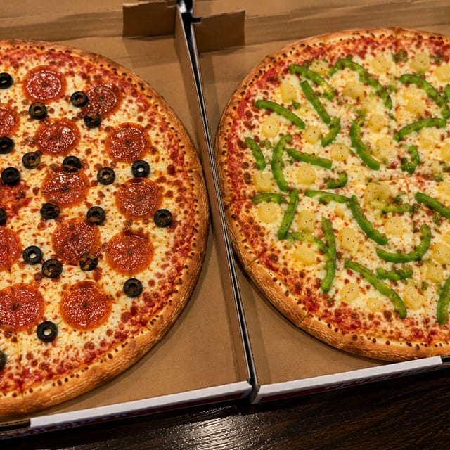 2 Small 2 Toppings Pizzas.